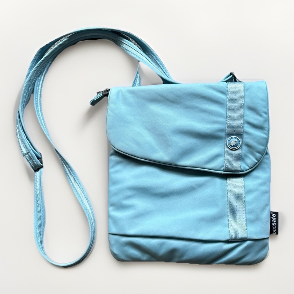 Pacsafe SlingSafe 100 Exomesh Anti-Theft Safety Crossbody Sling Bag Blue EUC